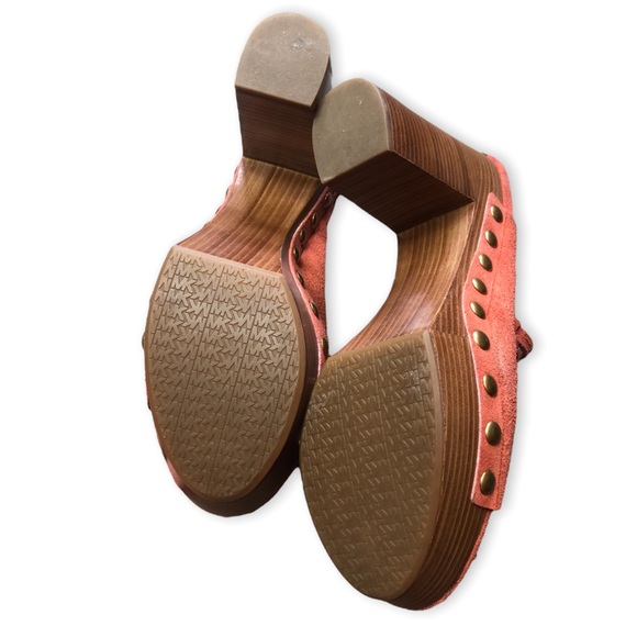 MICHAEL Michael Kors Westley Mule Suede Cinnamon Platform Stacked Heels  9 M - Picture 13 of 16